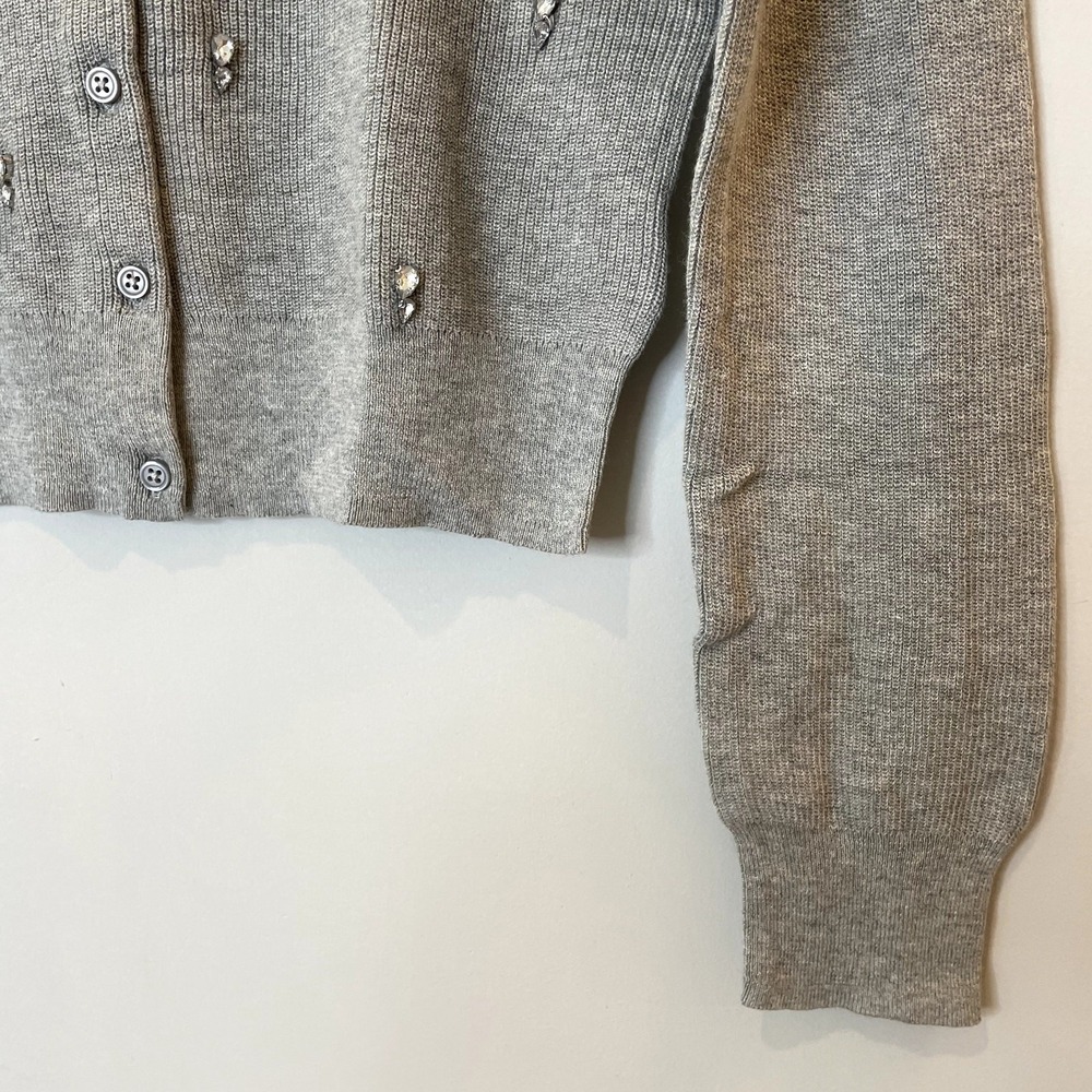 J.Crew Collection Embellished Cardigan Sweater Cotton Holiday CD379 Grey 12 13 - Picture 7 of 15